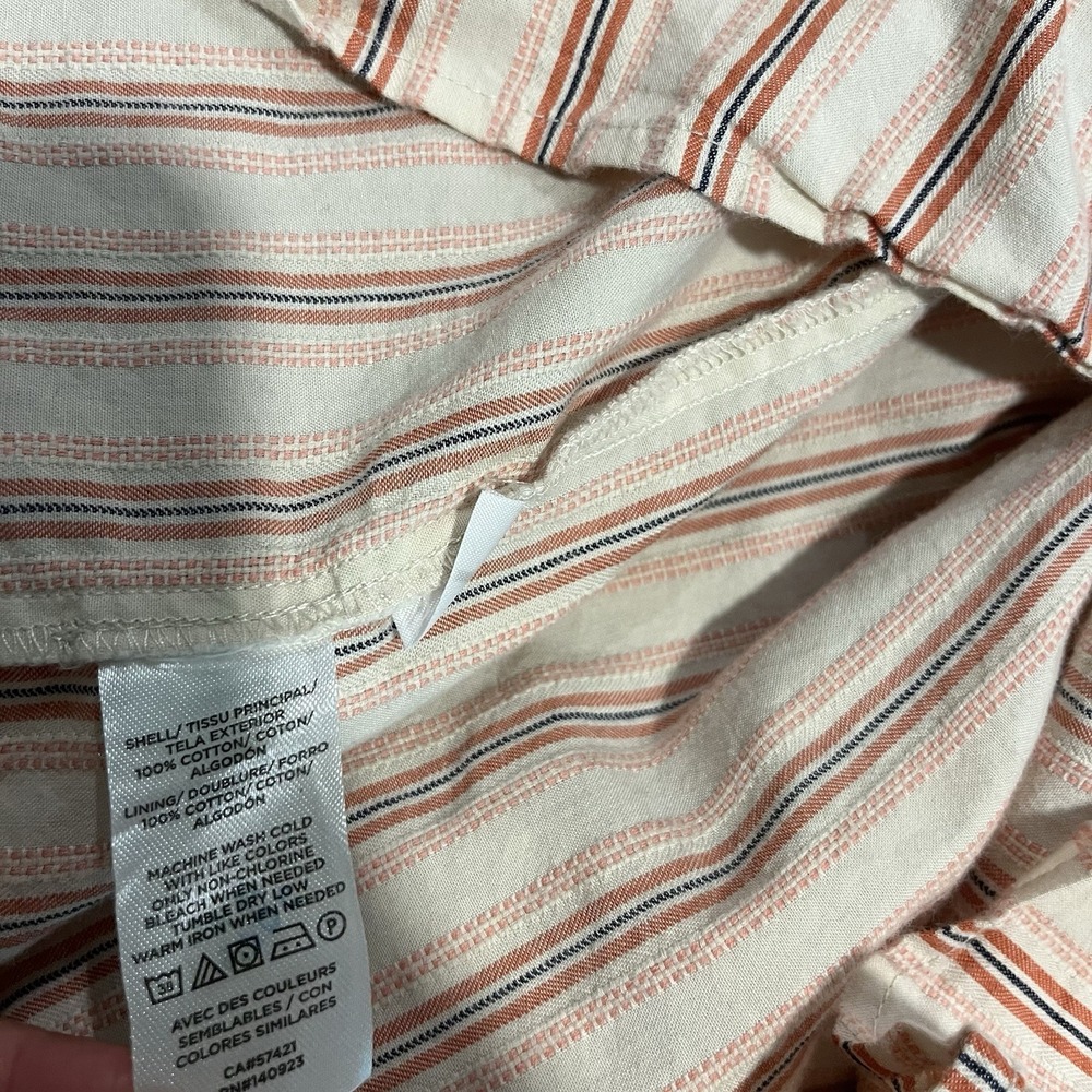 LOFT Women's Mini Dress Size 2 Red Pink Striped Puff Sleeve Babydoll Summery - Picture 10 of 13